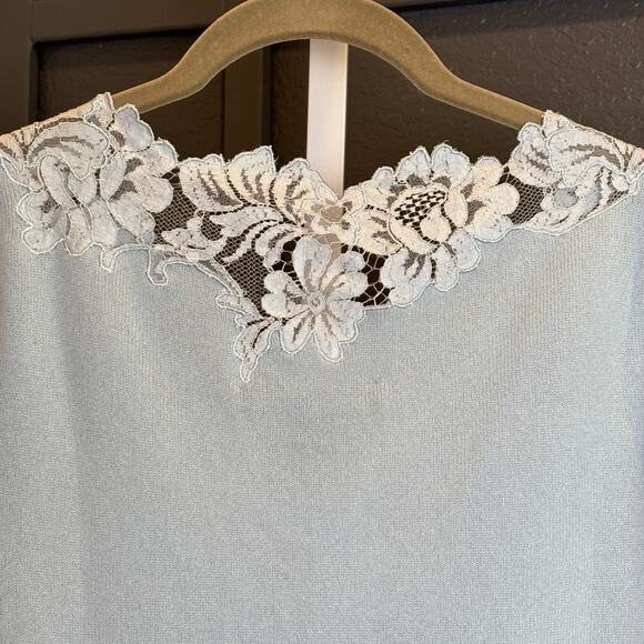 Ralph Lauren Womens Black Label Blue Cashmere Lace 3/4 Sleeve Sweater NWT - Picture 4 of 6